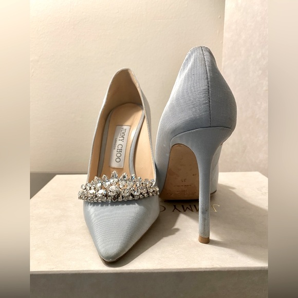 Jimmy Choo Romy 100 “Something Blue” Bridal Crystal Tiara Sz 35 Dust Bag Box - Picture 10 of 15